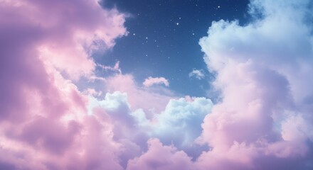 Wall Mural - Dreamy Sky with Pink Clouds and Stars for Fantasy Backgrounds