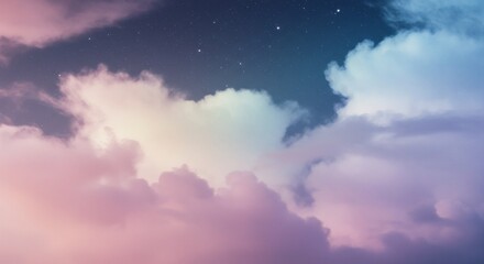 Wall Mural - Dreamy Cloudscape with Night Sky and Stars in Pastel Colors