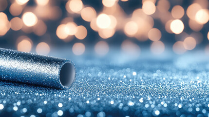 Aufkleber - Glittery blue paper roll on sparkling surface with festive bokeh lights in background, creating magical winter inspired atmosphere for celebration or decoration