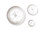 Water serum texture. Liquid gel drops. Clear white cosmetic oil with bubbles circle set isolated on white background