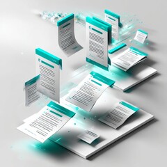 Aufkleber - Digital Documents: Seamless Data Flow in a Modern Workspace with Turquoise Accents for a Futuristic, Efficient Business.