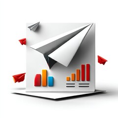 Poster - Paper Plane Soaring Above Charts: Representing Business Growth and Financial Success.
