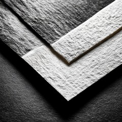 Leinwandbilder - Abstract Black and White Textured Paper Layers with Dramatic Lighting and Angle Compositions