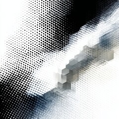 Fototapete - Abstract Monochrome Composition with Dots and Geometric Shapes in Digital Art Style