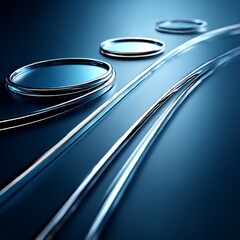 Poster - Elegant Reflections: Blue Abstract Composition with Glass Circles and Lines on a Smooth Dark Surface