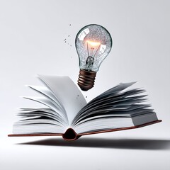 Poster - Illuminating Knowledge: A Floating Light Bulb Sparks Creativity Above an Open Book, Symbolizing the Power of Learning.