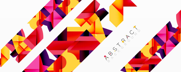 Leinwandbilder - Geometric shapes create vibrant, colorful design. Diagonal lines intersect, forming modern abstract background. Bright hues dominate composition.