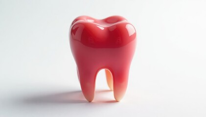 Wall Mural - Intensely red, sensitive area on a single tooth, white background , dental emergency, inflammation