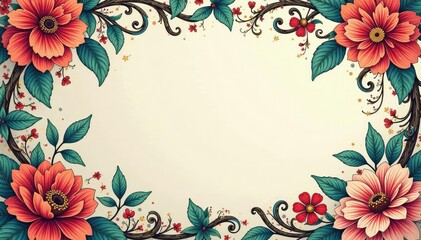Wall Mural - Intricate floral damask, swirling vines & leaves, damask, illustration, seamless
