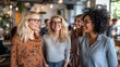 © Adi - Smiling women in business casual attire with glasses engaged in a friendly conversation in a modern office