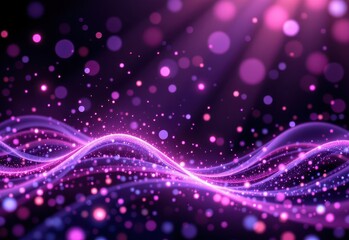 Wall Mural - digital purple particles wave and light abstract background with shining dots stars.