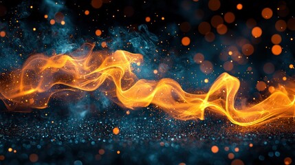Wall Mural - Fiery, swirling flames and smoke over a dark, glittery surface