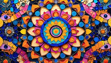 Chakra mandala recycled material mosaic abstract design pattern artwork