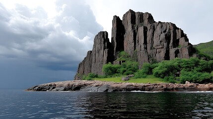 Dramatic Coastal Cliffs with Stormy Sky, and Arctic Landscape.