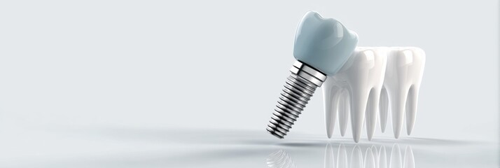 Aufkleber - Floating 3D Model Showcasing a Tooth Implant Assembly With Soft Shadows Over a Light Background Generative AI