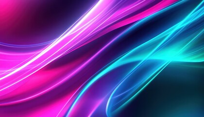 Aufkleber - Abstract Glowing Neon Light Waves with a Blend of Vibrant Pink and Teal Colors on Dark Background Creates a Futuristic and Dynamic Design