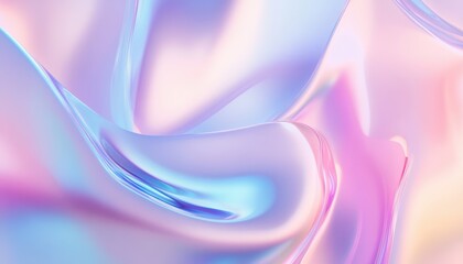 Poster - Abstract Holographic Gradient Waves Pattern Background with Iridescent Texture in Soft Pastel Colors