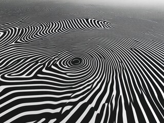 Leinwandbilder - Abstract Monochrome Pattern with Curving Lines Optical Illusion Design Grayscale Geometric Shapes and Decorative Elements in Wavy Texture Stripped Backdrop Creative Illustration