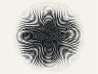 Aufkleber - Black and White Circular Pattern with Symmetrical Geometric Design Abstract Graphic Art Minimalist Aesthetic Op Art Texture Optical Illusion Art Decoration Contemporary Visual Elements