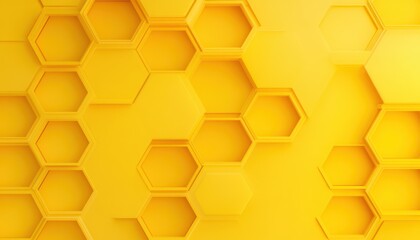Aufkleber - Bright Yellow Honeycomb Pattern Background with Hexagonal Cells and Geometric Design Elements