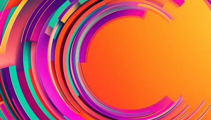 Poster - Vibrant Abstract Circular Design with Orange Gradient Background and Geometric Elements Creating a Modern Decorative Artwork