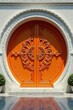 © Charlene - Massive orange & white circular door, intricate design , round door, circle, orange