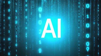 Abstract AI concept with binary code background.  Possible use stock photo for technology and innovation