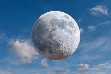 full moon view against blue cloudy sky