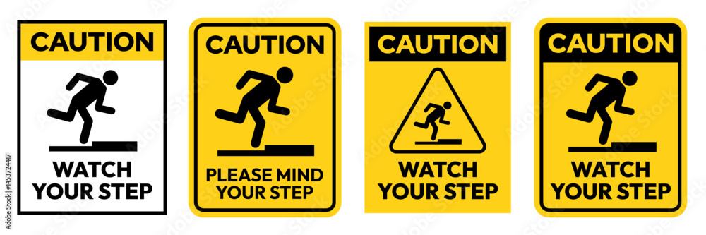 Tripping hazard symbol safety sign. Floor surface obstacle fall caution ...