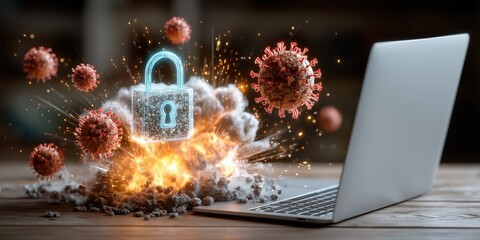 Antivirus program battles a computer virus, defending the system against digital threats in real time