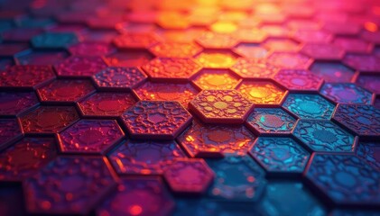 Wall Mural - intricate tessellated hexagons in vibrant hues, art, surface