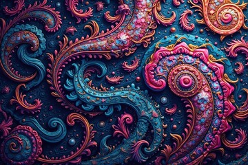 Wall Mural - intricate swirling paisley pattern in rich jewel tones , retro, decorative, damask