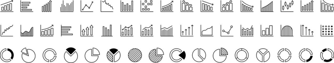 Bar graph line icons set. Graph, Line, Bar, Chart, Diagram, Report, Statistics. Business graphs and charts icons. Business infographics. Statistic data, charts