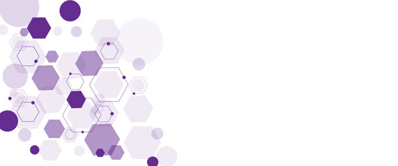 Fototapete - Geometric abstract background with purple hexagons. Computer network concept. Medical, technology or science design