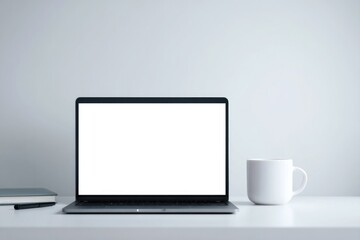 Wall Mural - minimalistic setup with laptop and camera on neat desk