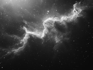 Wall Mural - a black and white photo of a starry sky with a long, thin cloud of gas. concept of vastness and myst