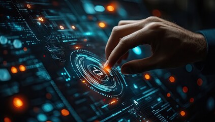 Digital interface display with a hand interacting.