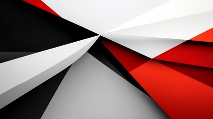 Abstract geometric pattern in black, white and red with overlapping shapes