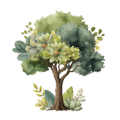 beautiful botanical illustration of a lush green tree surrounded by leaves showcasing nature's color