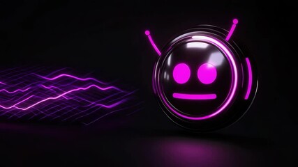 Wall Mural - black ball with purple features neutral facial expression emits sound waves