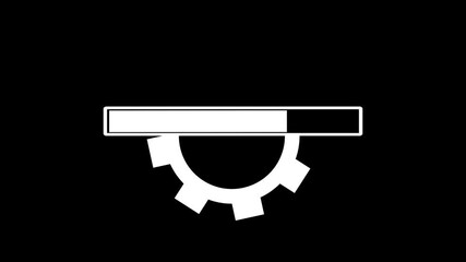 Loading with gear wheel rotating icon animation on black background. Loading processing concept