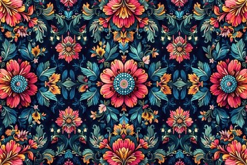Wall Mural - intricate floral pattern, repeating seamlessly , repeat, colorful