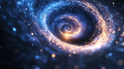 Wall Mural - 3d render of a luminous, swirling vortex with golden and blue particles against a dark cosmic backgr