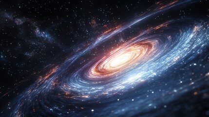 Wall Mural - 3D render of a swirling galaxy with luminous nebula and countless stars.