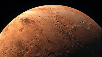 Wall Mural - a close-up view of the rugged, reddish surface of the planet mars, revealing its numerous craters an