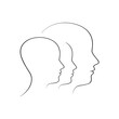 © SandhaRani - Three simple line art silhouettes of human head profiles in different sizes with a white background.