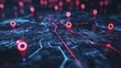 © Dari - Navigation System Abstract Background Depicting Routes and Destination Location Markers with Technological Network Grid Overlay