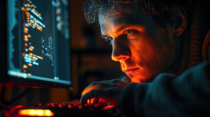 Focused programmer at night