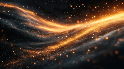 golden cosmic dust wave, dark space, abstract background, design element