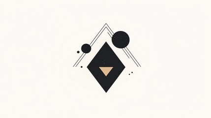 Wall Mural - digital illustration of geometric shapes, including a diamond and circles, arranged against a dark b
